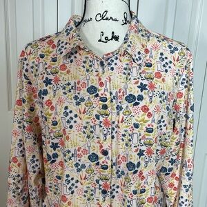 Duluth Trading Co Gardening Print Vented Button Down Long Sleeve Shirt Womens XL